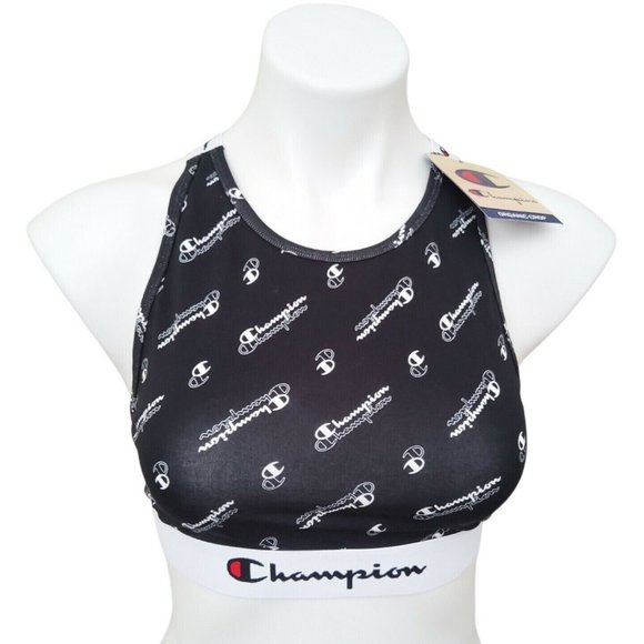 Champion Wireless Sports Bra Womens Size Medium Black Racerback Straps High Neck - Picture 2 of 8